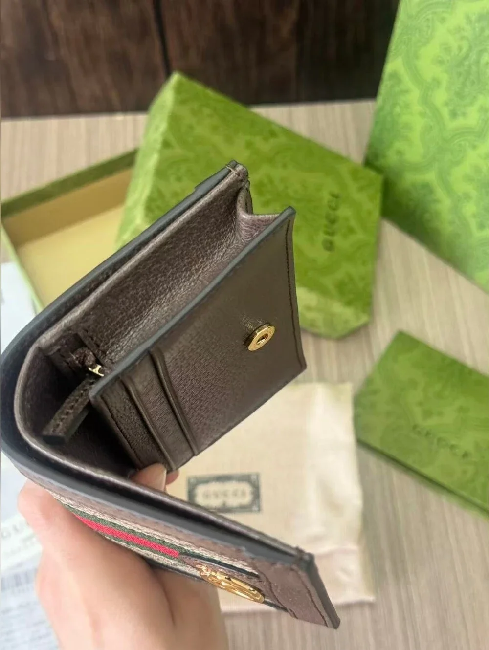 Gucci GG Supreme Canvas Mini Wallet with Web Stripe